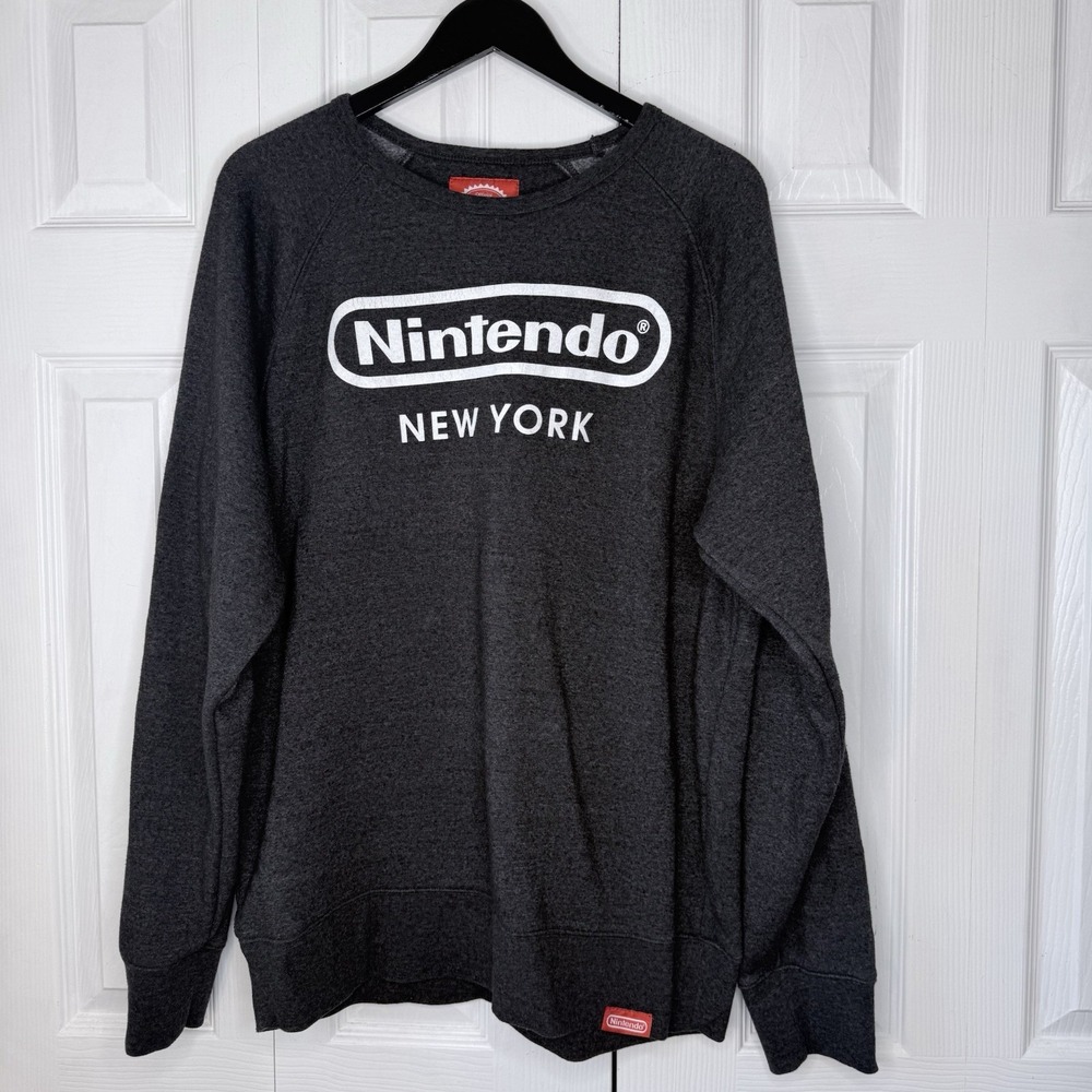 Nintendo NY New York Racetrack Logo Gray Crewneck Sweatshirt Pullover Men XL
